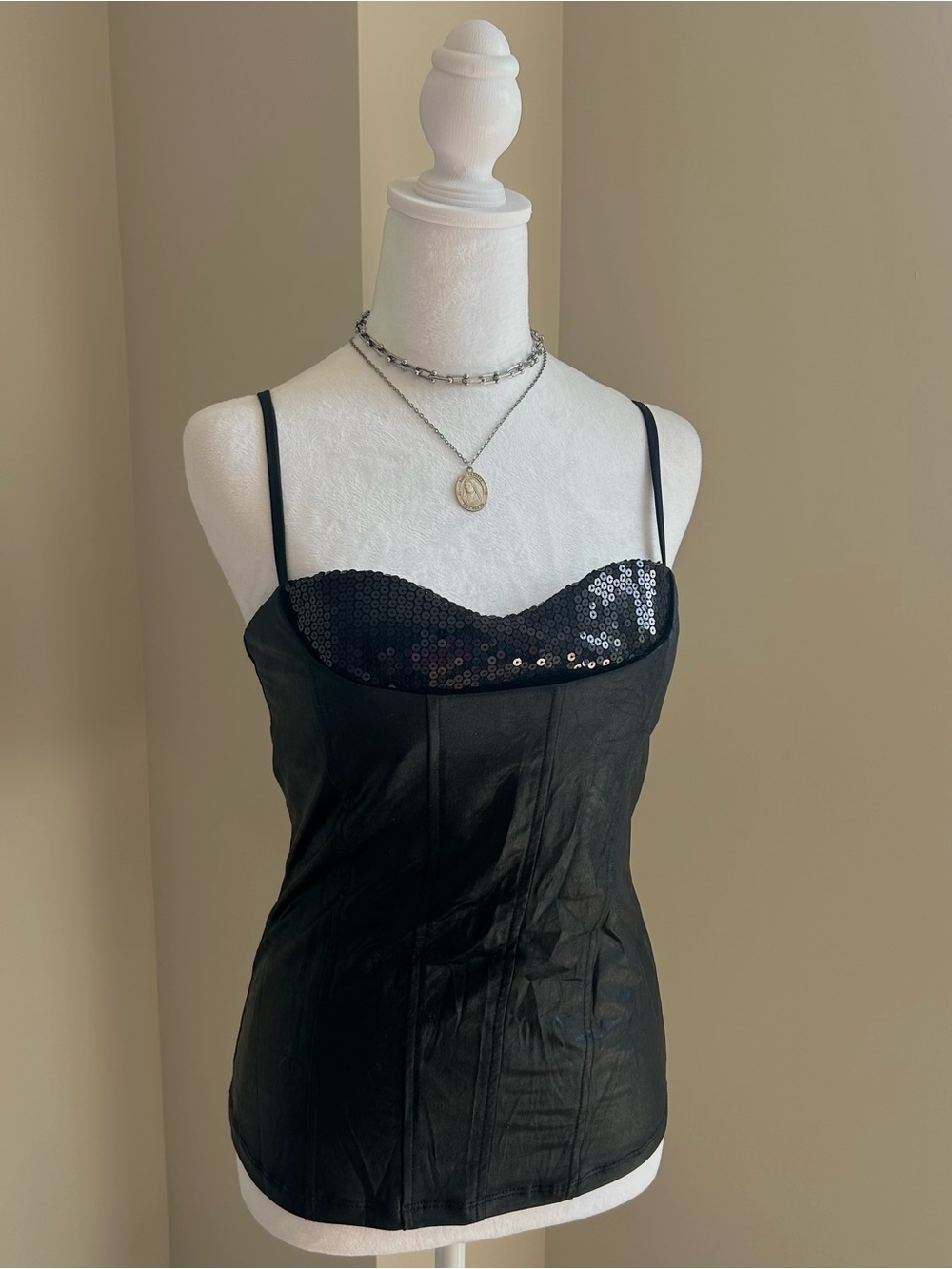 2000's Black Sequin Bustier Cami Top